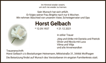 Traueranzeige von Horst Gelbach von HNA