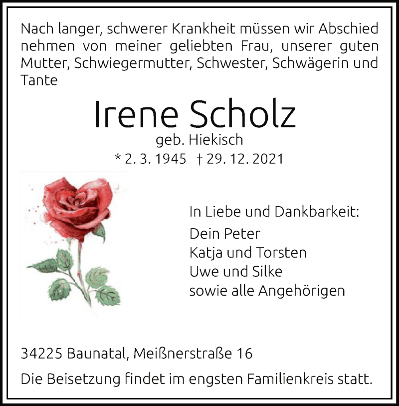 Traueranzeigen von Irene Scholz | Trauer.HNA.de