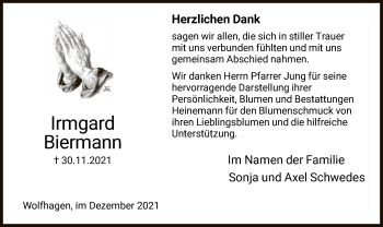 Traueranzeige von Irmgard Biermann von HNA
