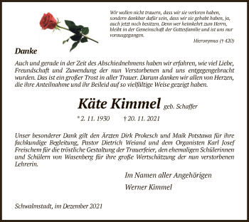 Traueranzeige von Käte Kimmel von HNA