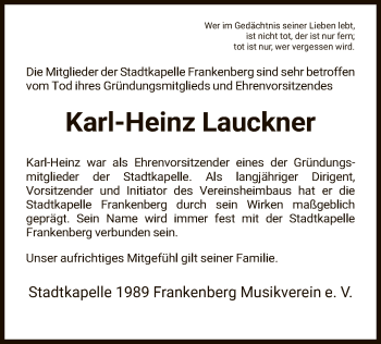 Traueranzeige von Karl-Heinz Lauckner von HNA