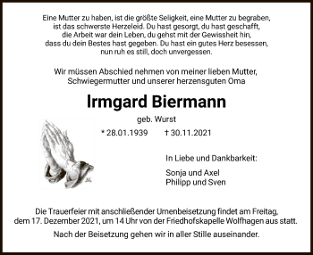 Traueranzeige von lrmgard Biermann von HNA