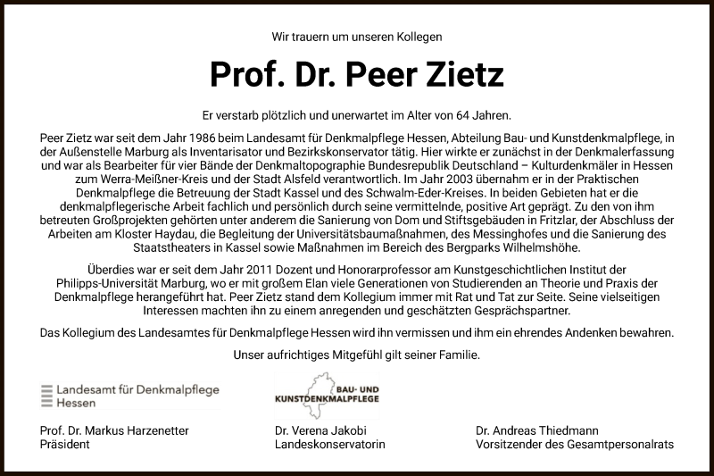  Traueranzeige für Peer Zietz vom 11.12.2021 aus HNA