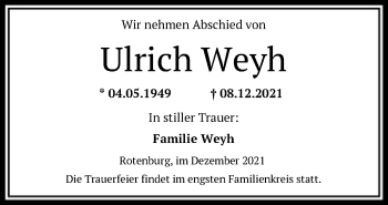 Traueranzeige von Ulrich Weyh von HNA