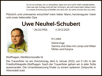 Traueranzeige von Uwe Neukiel-Schubert von HNA