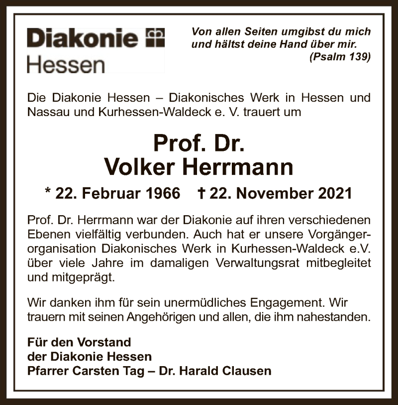  Traueranzeige für Volker Herrmann vom 10.12.2021 aus HNA