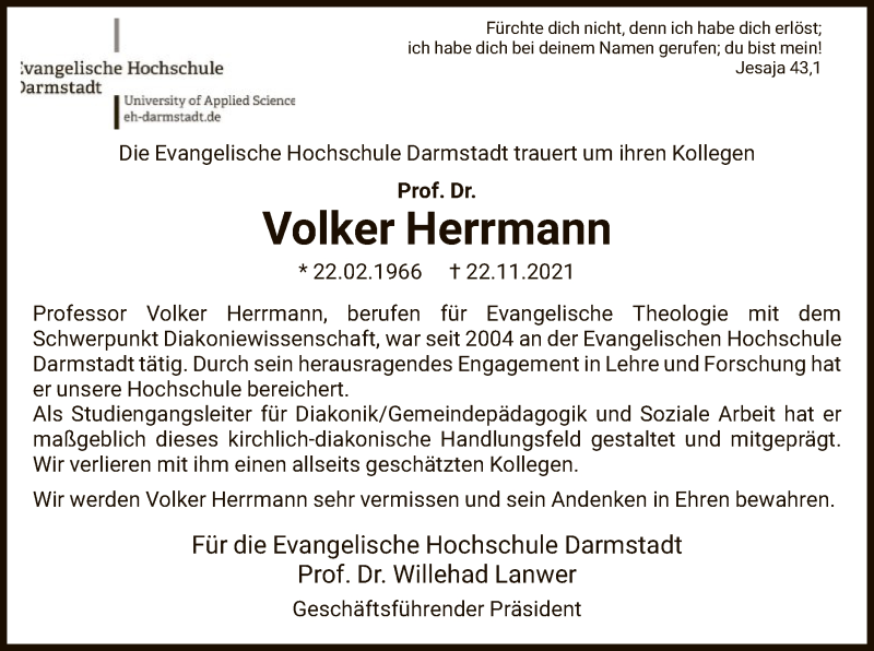  Traueranzeige für Volker Herrmann vom 04.12.2021 aus HNA