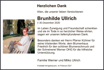 Traueranzeige von Brunhilde Ullrich von HNA