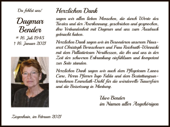 Traueranzeige von Dagmar Bender von HNA