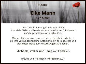 Traueranzeige von Elke Mann von HNA