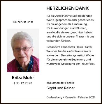 Traueranzeige von Erika Mohr von HNA