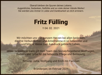 Traueranzeige von Fritz Fülling von HNA