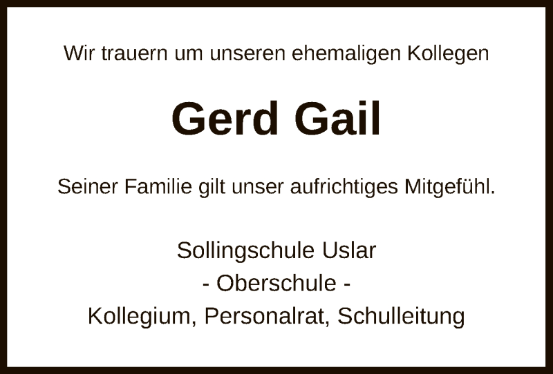  Traueranzeige für Gerd Gail vom 27.02.2021 aus HNA