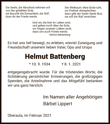 Traueranzeige von Helmut Battenberg von HNA