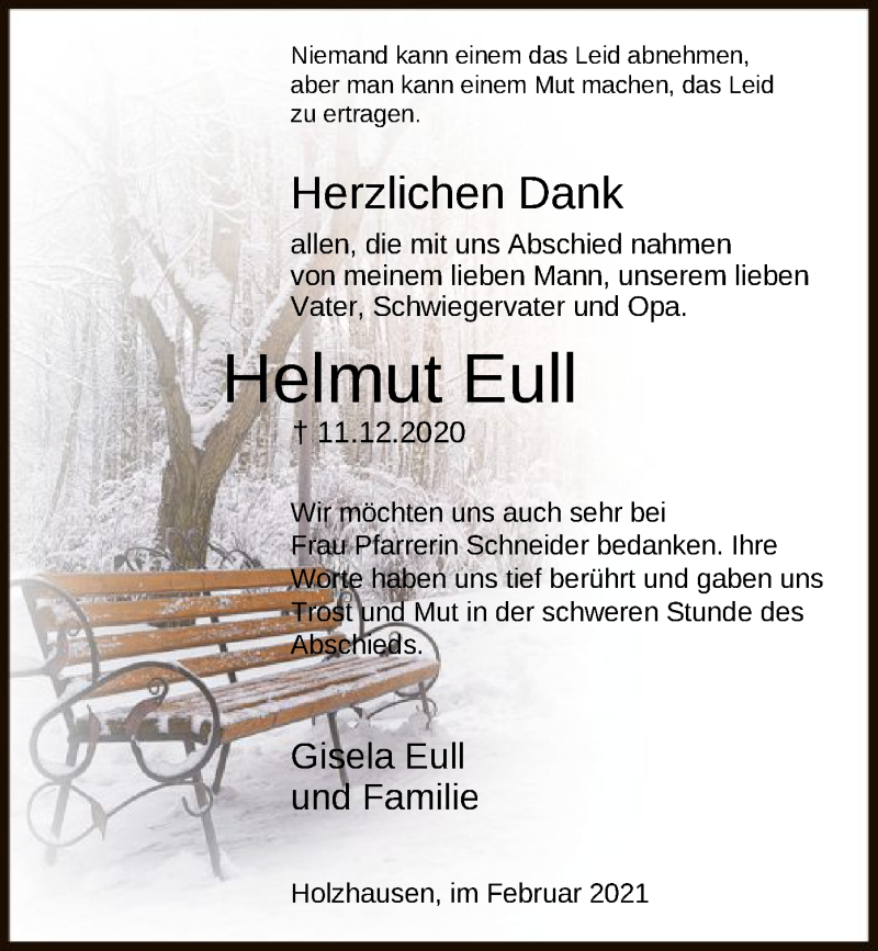 Traueranzeige für Helmut Eull vom 27.02.2021 aus HNA