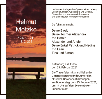 Traueranzeige von Helmut Motzko von HNA