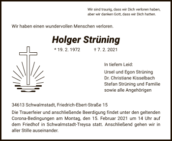 Traueranzeige von Holger Strüning von HNA