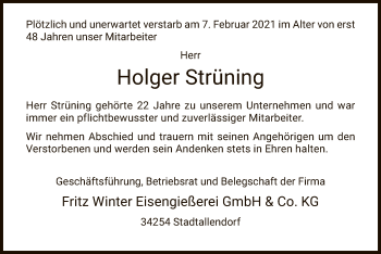 Traueranzeige von Holger Strüning von HNA