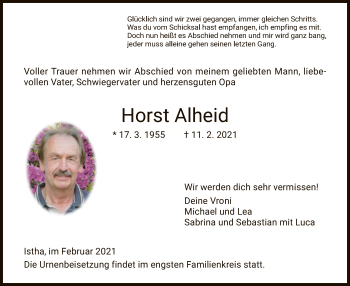 Traueranzeige von Horst Alheid von HNA