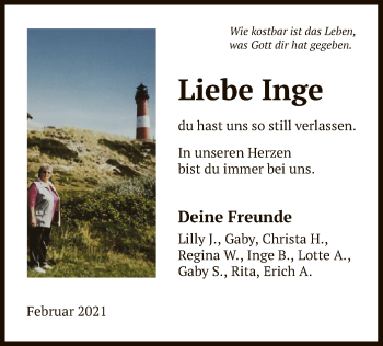 Traueranzeige von Inge  von HNA