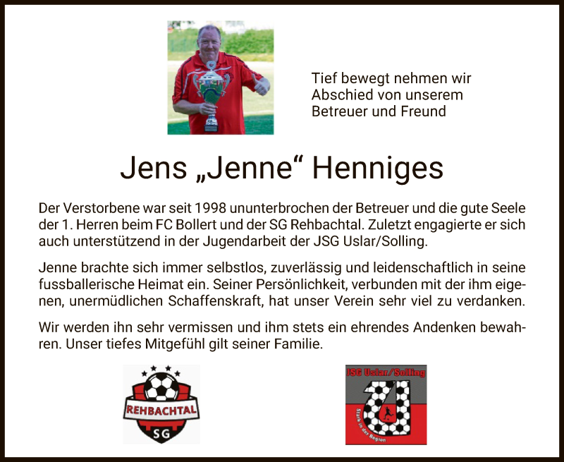  Traueranzeige für Jens Henniges vom 13.02.2021 aus HNA
