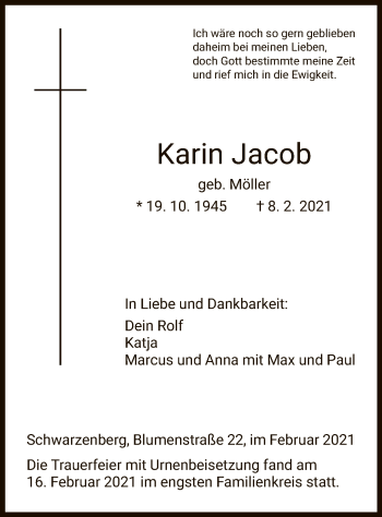 Traueranzeige von Karin Jacob von HNA