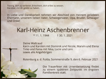 Traueranzeige von Karl-Heinz Aschenbrenner von HNA