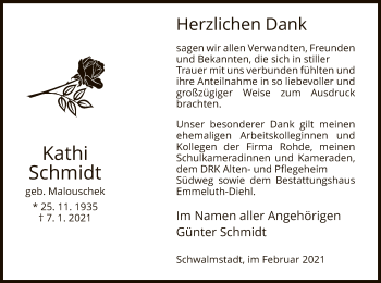 Traueranzeige von Kathi Schmidt von HNA