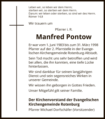 Traueranzeige von Manfred Pontow von HNA