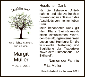 Traueranzeige von Margit Müller von HNA