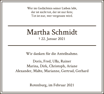 Traueranzeige von Martha Schmidt von HNA