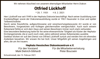 Traueranzeige von Otfried Lückhoff von HNA