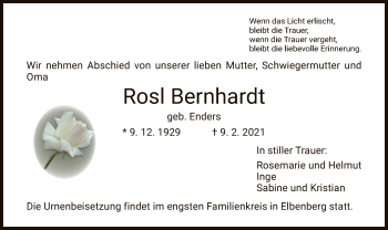 Traueranzeige von Rosl Bernhardt von HNA