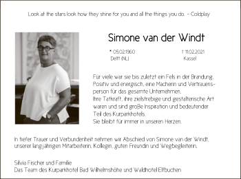 Traueranzeige von Simone van der Windt von HNA