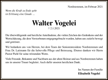 Traueranzeige von Walter Vogelei von HNA