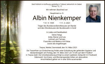 Traueranzeige von Albin Nienkemper von HNA