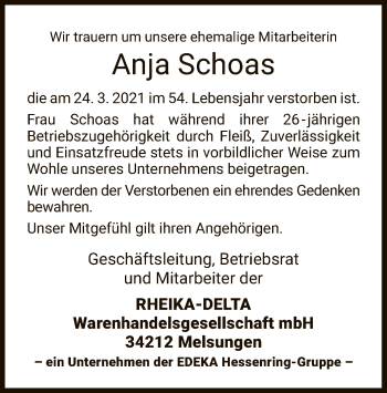 Traueranzeige von Anja Schoas von HNA