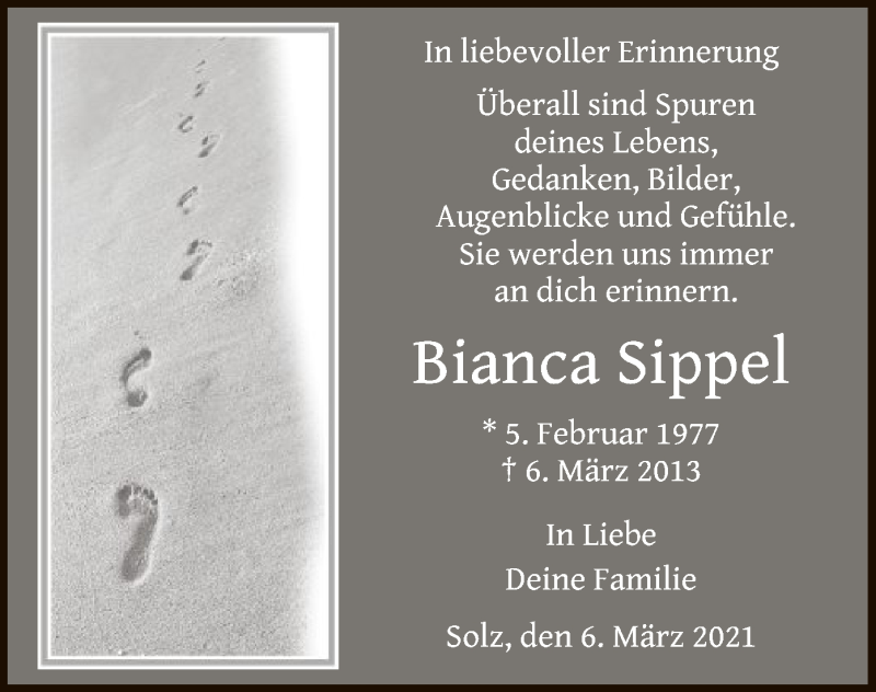  Traueranzeige für Bianca Sippel vom 06.03.2021 aus HNA