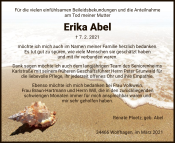 Traueranzeige von Erika Abel von HNA