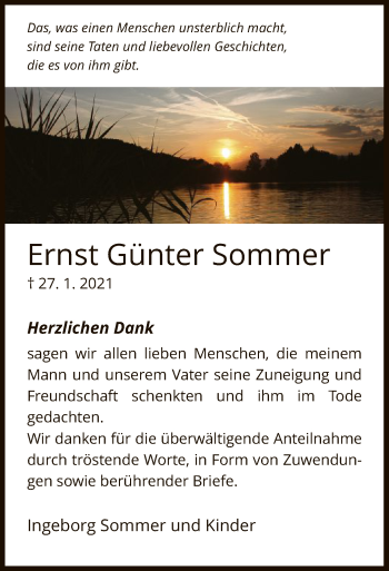 Traueranzeige von Ernst Günter Sommer von HNA