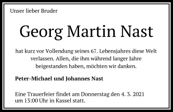 Traueranzeige von Georg Martin Nast von HNA