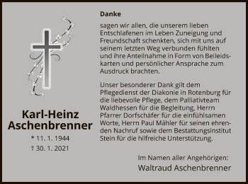 Traueranzeige von Karl-Heinz Aschenbrenner von HNA