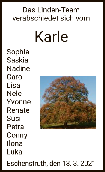 Traueranzeige von Karle  von HNA