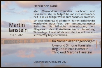 Traueranzeige von Martin Hanstein von HNA
