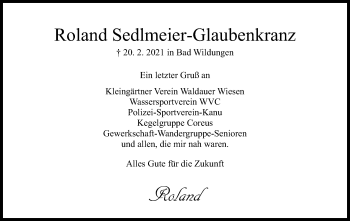 Traueranzeige von Roland Sedlmeier-Glaubenkranz von HNA