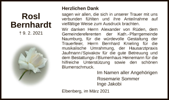 Traueranzeige von Rosl Bernhardt von HNA