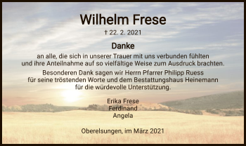 Traueranzeige von Wilhelm Frese von HNA