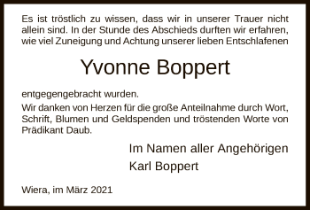 Traueranzeige von Yvonne Boppert von HNA