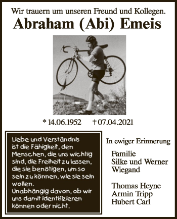 Traueranzeige von Abraham Emeis von HNA
