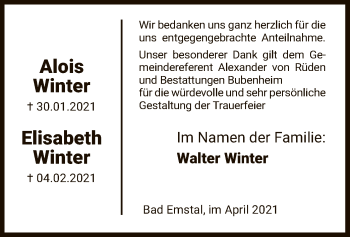 Traueranzeige von Alois und Elisabeth Winter von HNA